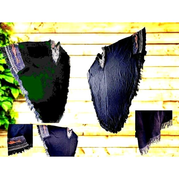 Royal Class Poncho Shawl Cape One Size Black Embellished Fringe Festive NWOT - Picture 8 of 12